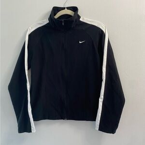 Vintage Nike Women’s Track Jacket Black with White Stripes Full Zip Retro